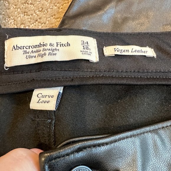 Abercrombie & Fitch Pants Vegan Leather Ankle Straight Ultra High Sz 18S/P Curve - Picture 3 of 12